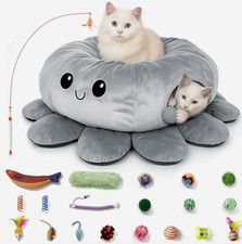 Cat Tunnel Bed with 20 Toys, Cat Cave Bed for Indoor Cats, Cat Bed for Winter