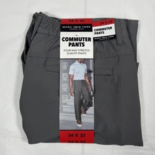 Marc New York Commuter Pant, Men’s 34x32, Gray, Comfort Stretch Waist, NEW