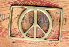 Vintage Hand Made Solid Brass Large Peace Sign Belt Buckle