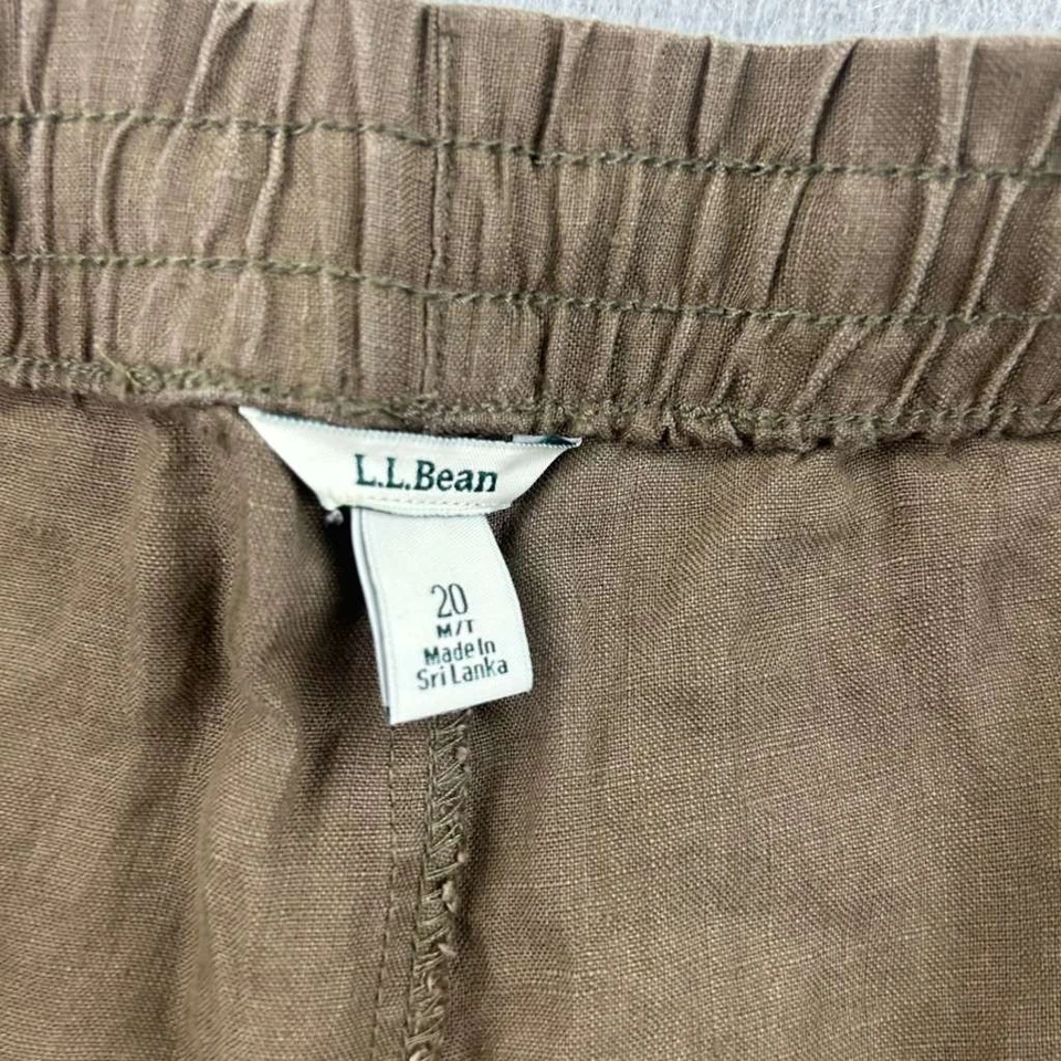 LL Bean Pants Womens 20 M/Tall Brown Linen Elastic Waist Straight Leg - Image 2 of 4