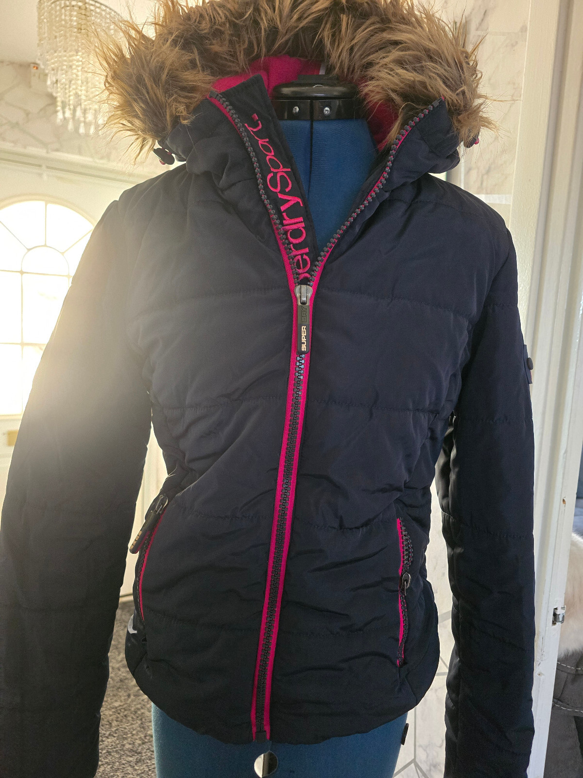 Superdry Ladies Polar Sport Puffer Jacket/Coat - BLUE SIZE SMALL