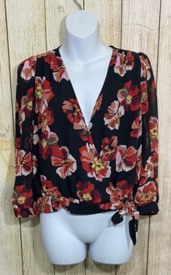 Madewell Women's L/S Floral Wrap Shirt Top Blouse: M, Sheer, Tie