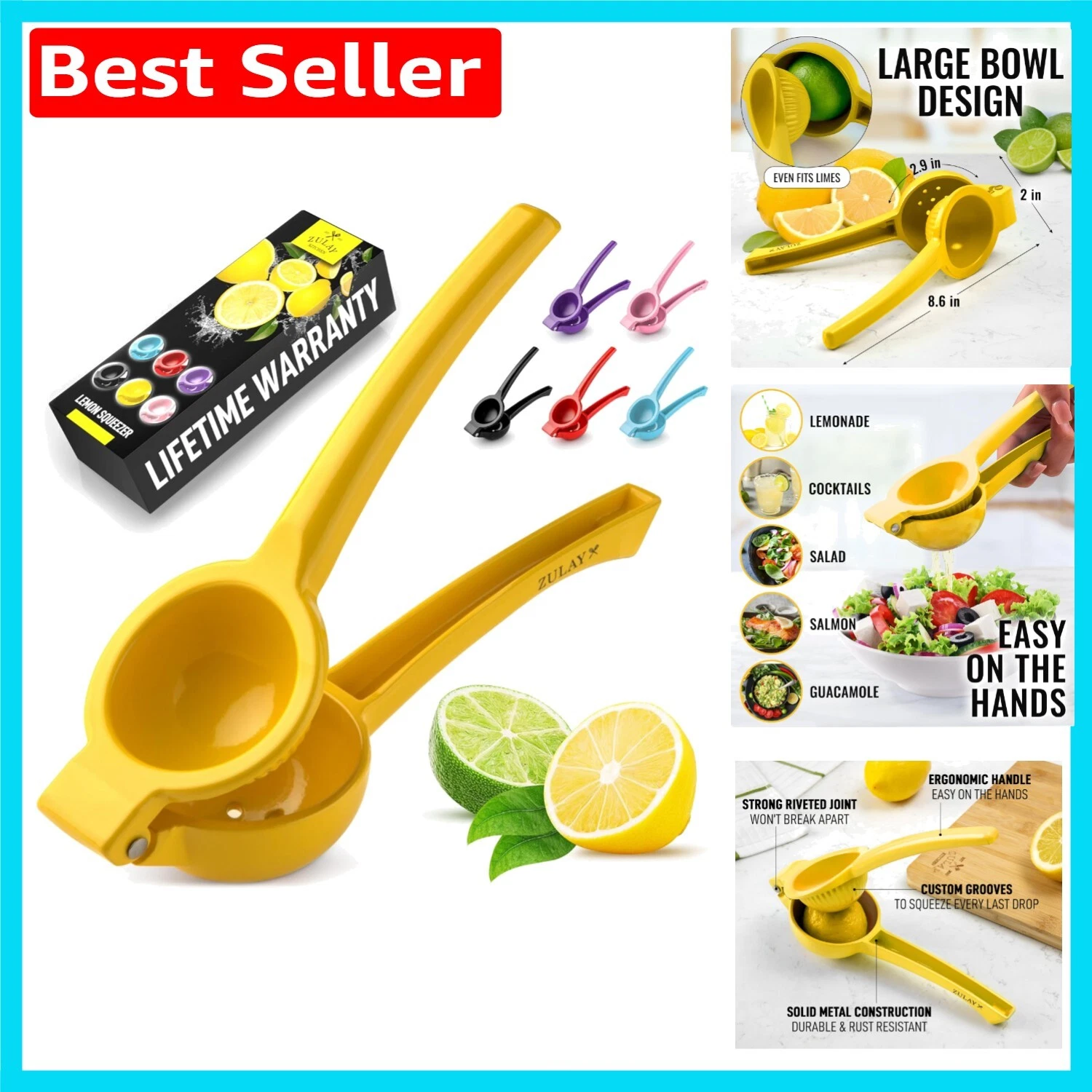 Classic Yellow Manual Citrus Juicer - Durable Aluminum with Built-in Strainer