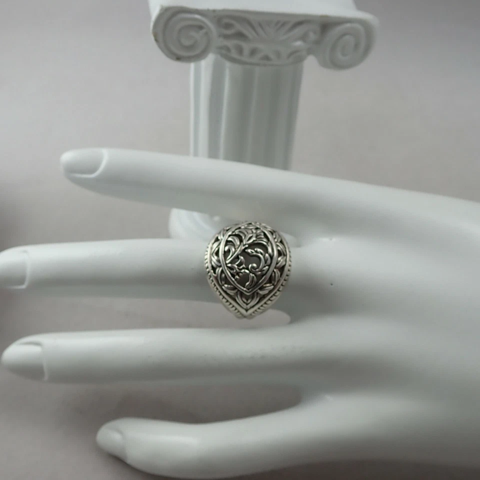 Anel ornamentado banhado a prata cúpula ornamentada tamanho 5 1/2 pesa PBELR02SP11 - Imagem 2 de 4