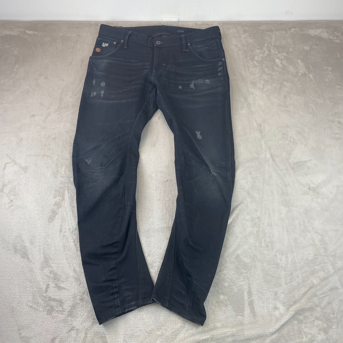 G Star Raw Jeans Men 36x32 Black Arc 3D Slim Distressed GS01 