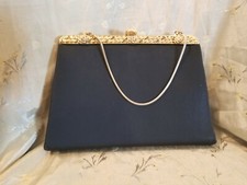 Vintage "After Five" Black Bejeweled Gold Frame Evening Bag / Purse w/ Repair