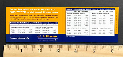 Lufthansa London Heathrow Pocket Timetable Effective April 1, 2002
