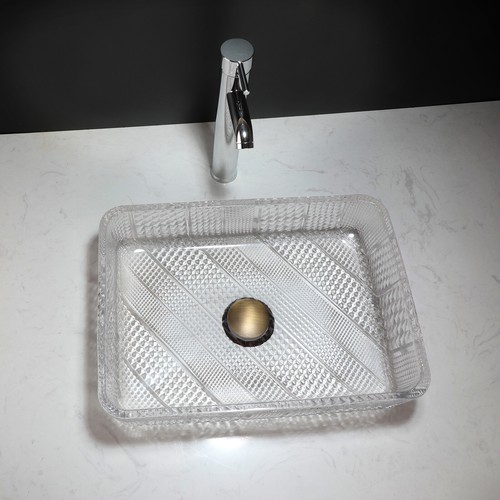 Tempered Glass Bathroom Sink Clear Rectangle Basin Deck Mounted Pop Up Drain Tap - Picture 14 of 15