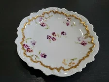 Antique T. V. Tressemann & Vogt Limoges Coiffe Hand Painted Pansy Plate Dish