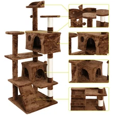 Brown 53" Cat Tree Tower Playing House Condo Activity Center For Rest Large 