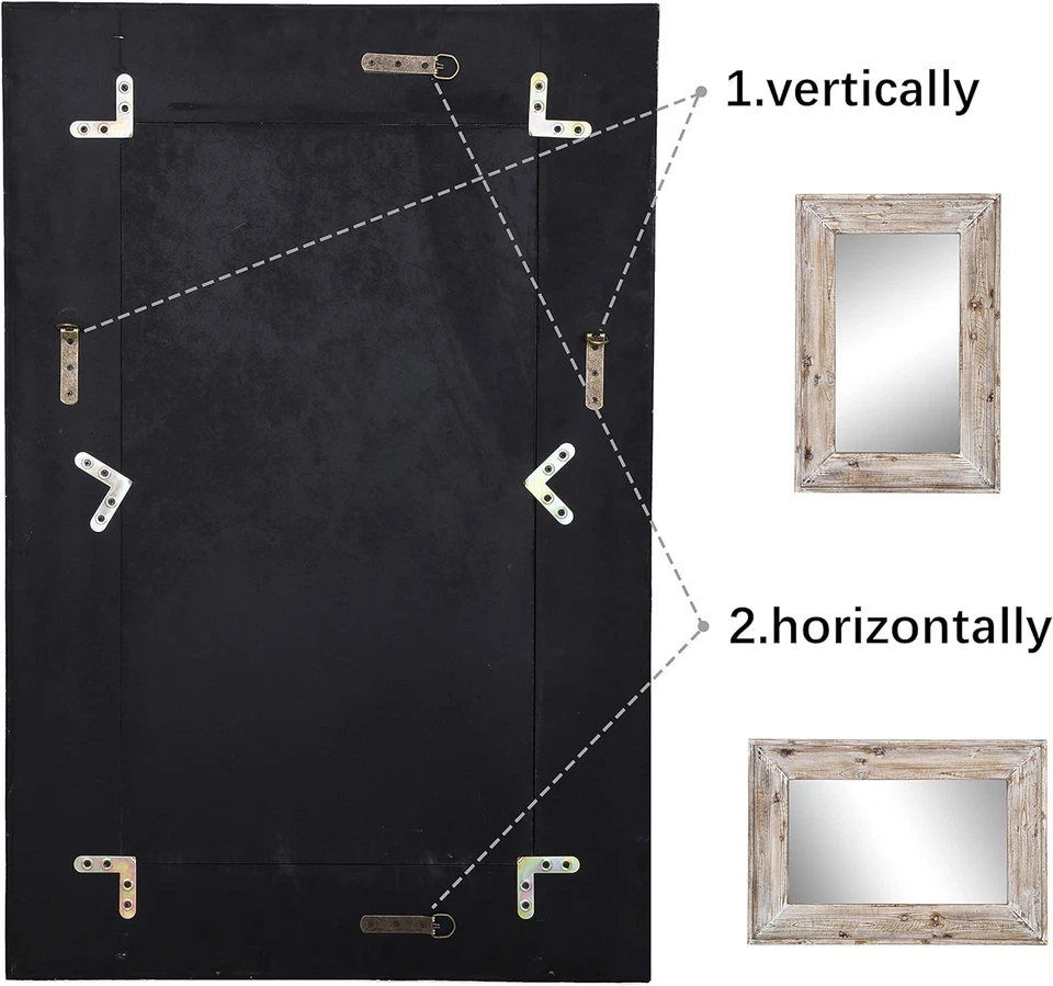 36 X 24 Inch Wall Mount Wood Frame Bathroom Vanity Mirror Rustic Horizontal/Vert - Image 3 of 4