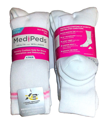 8 Pairs Medipeds Womens Non Binding Cushioned Smooth Toe Diabetic Crew Socks