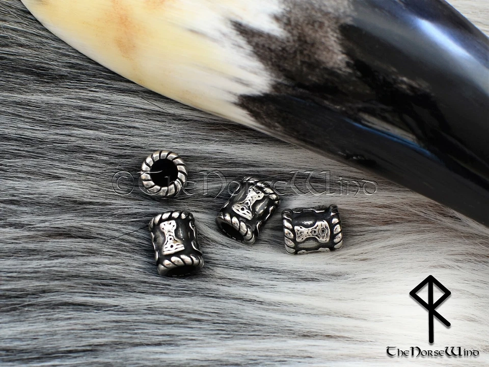 Wikinger Bartperle Mjolnir Haarperle Bartring Thor Hammer Mittelalter Edelstahl - Bild 2 von 4