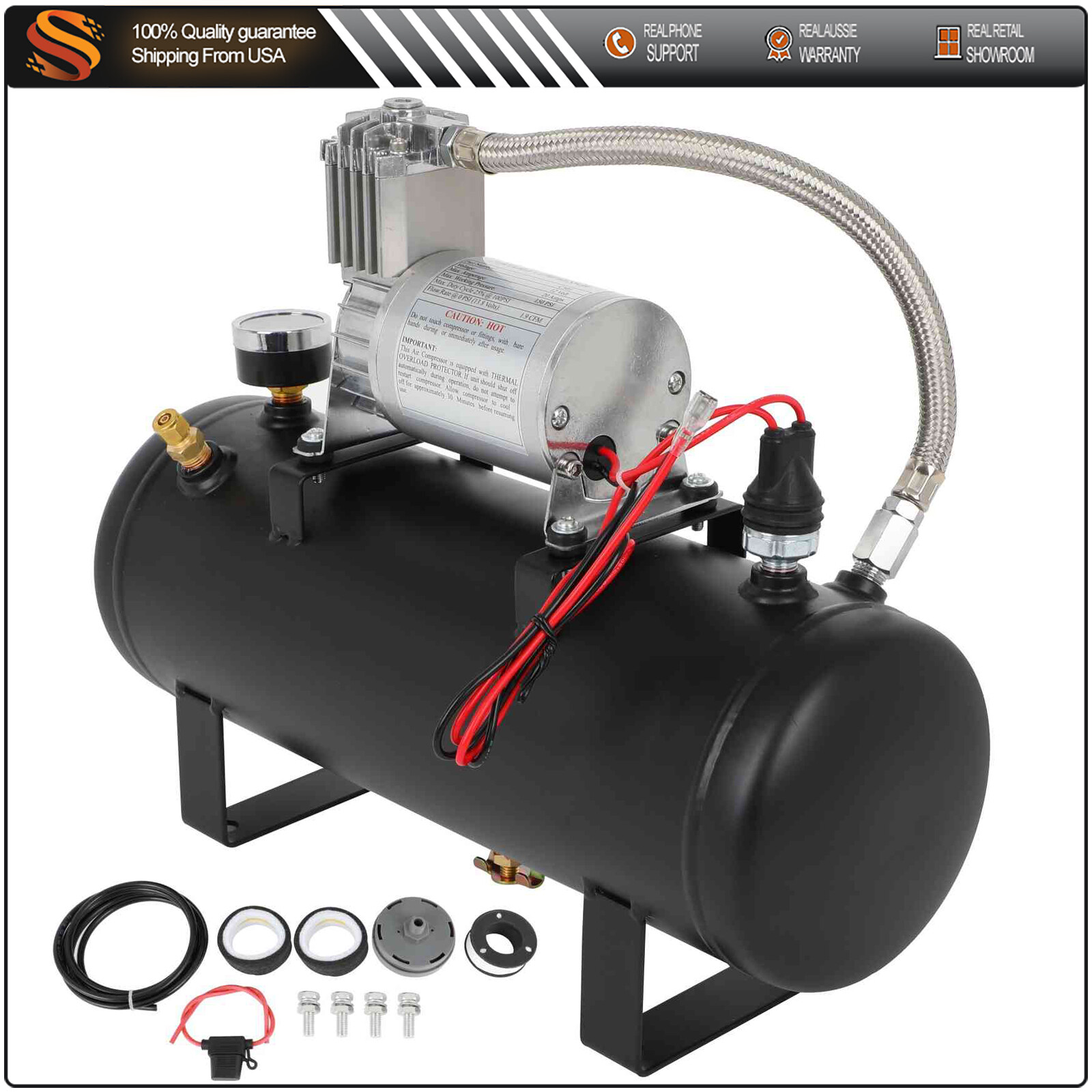 1.5 Gal Air Tank 150 Psi Horn Compressor 12V Onboard System Kit For Train Horn