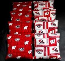 WISCONSIN BADGERS 8 CORNHOLE BEAN BAGS/ BAGGO TOSS Top Quality Handmade