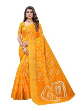 Women's Bandhani Printed Jari Patta Cotton Saree with Blouse