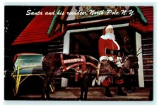 Santa and his Reindeer North Pole NY Vintage Postcard Christmas 
