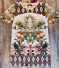 Y2K FESTIVAL DRESS SHIFT Digital Mirror Print Boho Hippie PSYCHEDELIC MoD NEW S