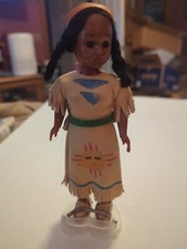 Vintage Native American Doll w/Baby Papoose Rare W/ Moccasins 8" High W/ Stand
