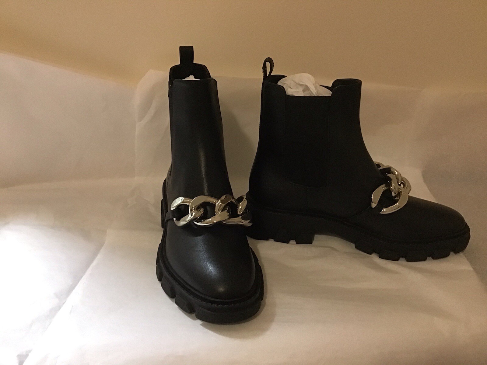 Michael Kors Scarlett Chain Embellished Black Leather Ankle Boots Sz. 6 |  eBay