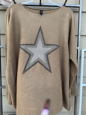Venti6 Beige Star Studded Pullover Sweater XL Women Cotton Blend Knit