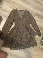 WOMENS SHEIN BROWN BLACK CHEETAH PRINT A LINE ZIP DRESS SIZE S SMALL