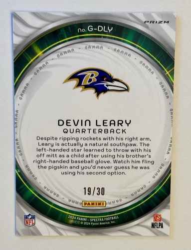 2024 Panini Spectra DEVIN LEARY ROOKIE GAMMA FOTL META /30 #G-DLY SSP RC Ravens - Picture 6 of 8