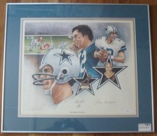 FRAMED ROGER STAUBACH COWBOYS AUTOGRAPHED GARTLAN LIMITED EDITION LITHOGRAPH,COA