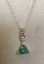 Natural Emerald and Diamond 14K Solid Yellow Gold Necklace 18  