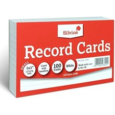 Image of Silvine Record Cards 126x77mm Ruled Pack of 100 - Color: White
