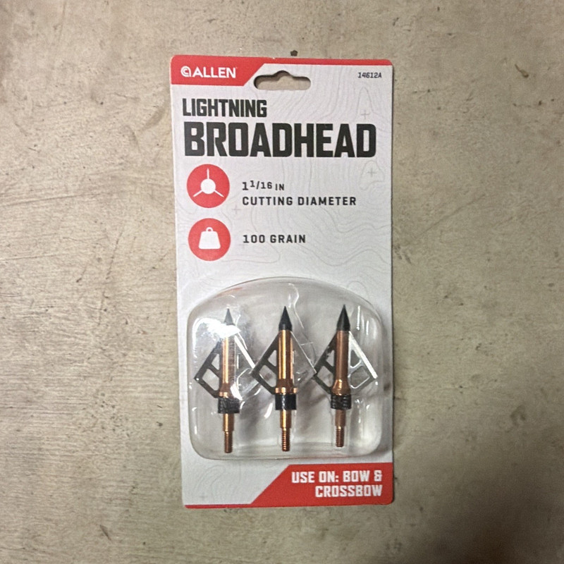 Allen Lightning Broadhead 100 Grain 1 1/16 in Cutting Diameter 3 Pack 14612A