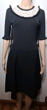 Red Valentino Black Rib Knit A Line Dress Short Sleeve Lace Detail Size L