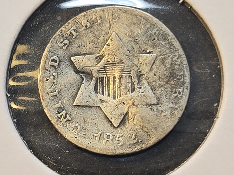 1852 THREE CENT3C (TRIME) SILVER PIECE COIN DAMAGED