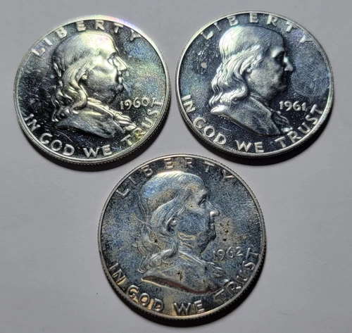1960 1961 1962 FRANKLIN Half Dollar 50c Cents Silver PROOF 3-COIN Lot ~Hi Grade~