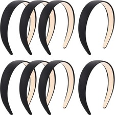 Blulu 8 Pcs Satin Headbands Bulk 1 Inch Wide Hard 8 Count Pack of 1 , Black