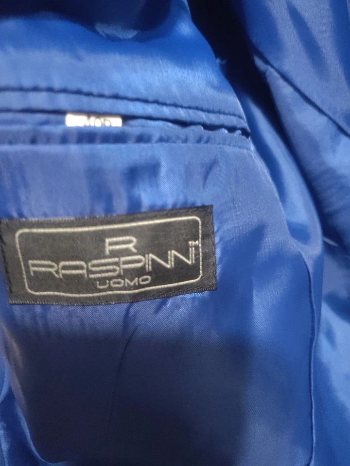 Nuevo NUEVO CON ETIQUETAS Raspinni Para hombres Azul Cuadros Abrigo Deportivo Chaqueta a Cuadros 100% LINO Blazer 40 R Foto 3 de 4