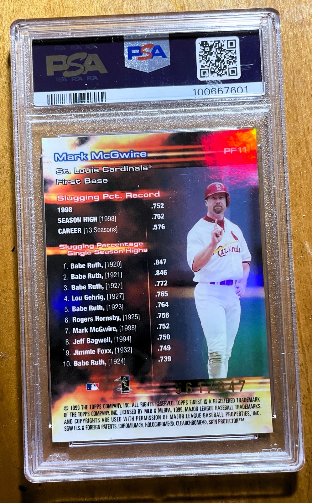 1991 Topps Finest MARK McGWIRE #PF-11 PSA 9 MINT Prominent Figues 561/847