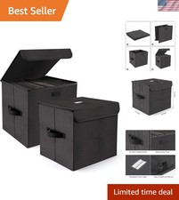 12-inch Vinyl Record Storage Box, Nylon Foldable and Stackable Set of 2 Vinyl...