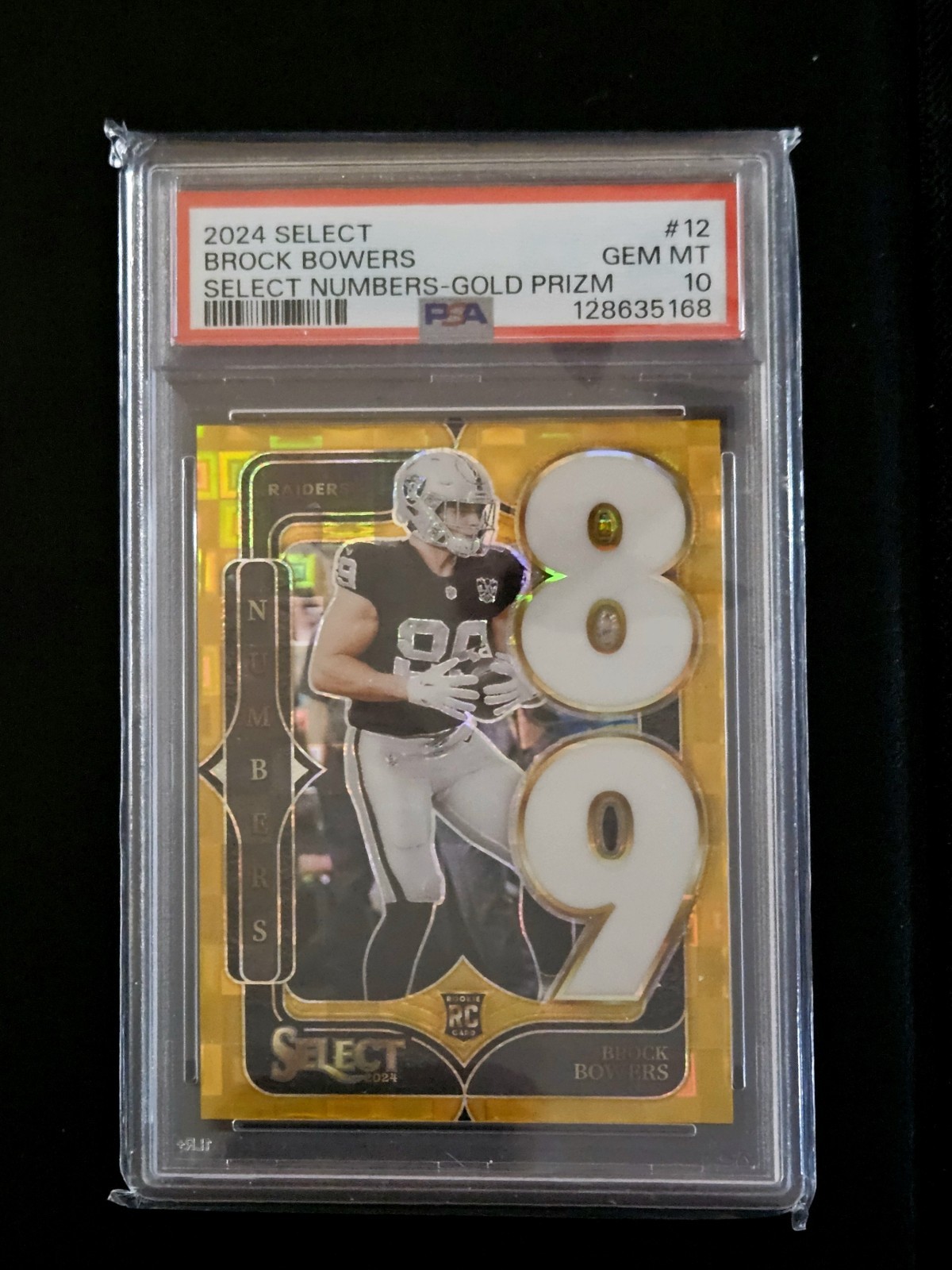 Brock Bowers Panini Select Select Numbers #12 Gold Prizm