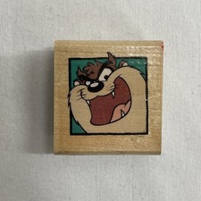 Vintage 1.75" Square Wood Looney Tunes 1996 Rubber Stamp Taz's Portrait 465C