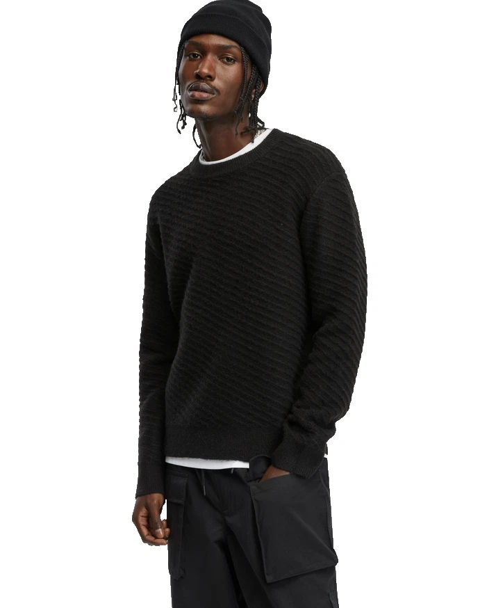 Mode of One Men's Relaxed-Fit Diagonal Texture Sweater, Deep Black, XL