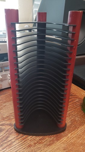 Vintage 20 CD Rack Tower Wood Black Futuristic Modern Atlantic Storage Design