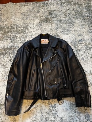 Vintage 1970s Excelled Black Leather Biker Moto Jacket Sz 44 Made in USA CUSTOME