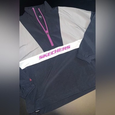Skechers Colorblock Logo Front Quarter Zip Lightweight Jacket Size Small EUC