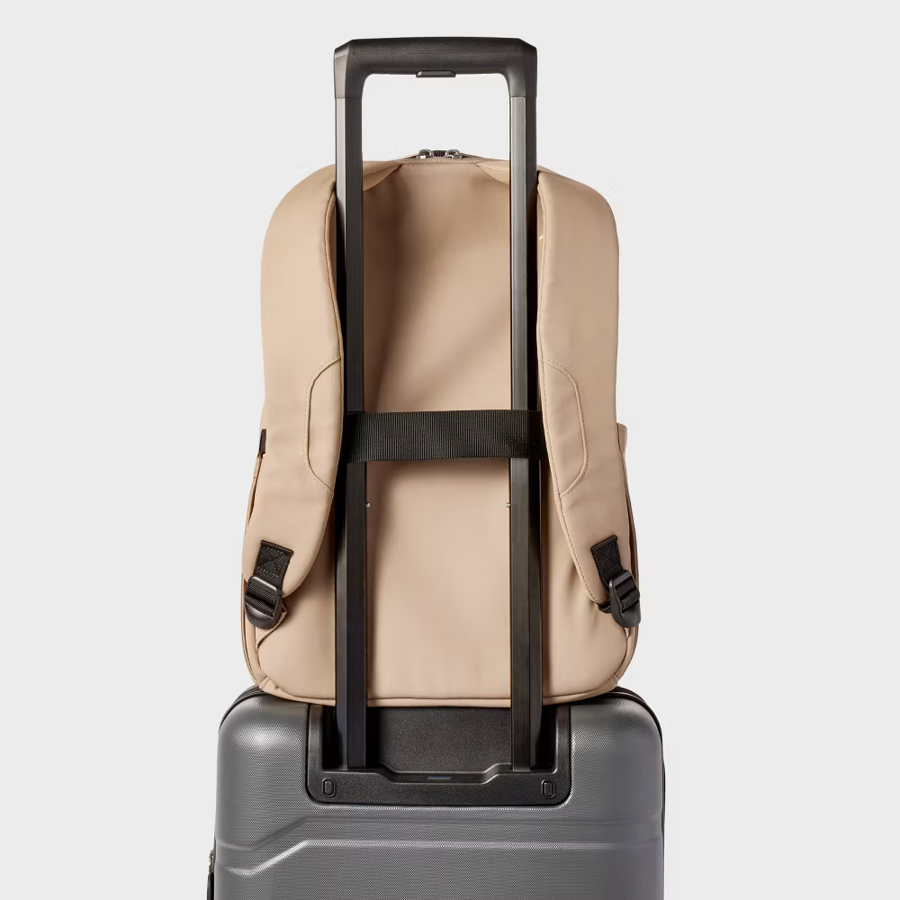 Open Story Mens Womens Travel Backpack for Work 15-Inch Laptop Sleeve, Beige