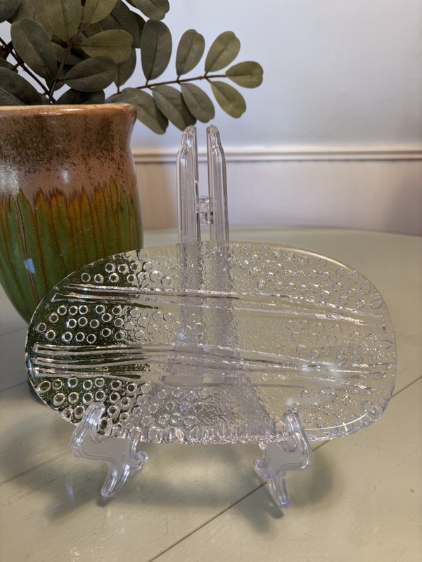 VTG 1970’s Pukeberg Glass Swedish Crystal Art Glass 8” Panel By Uno Westerberg