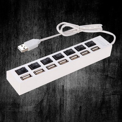 7 Ports USB 2.0-Hub-Datenübertragung mit einzelnen Switches für PC-Laptop (weiß)