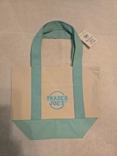 NWT Trader Joe's Pastel Mini Canvas Tote Bag.  LIMITED EDITION.  MINT  GREEN.