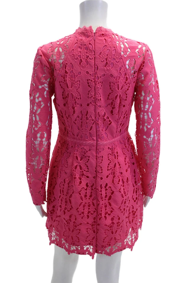 Aqua Womens Floral Mini Sheath Dress Pink Crew Neck Long Sleeve Size S - Image 3 of 4