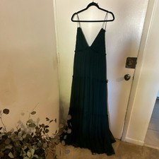 BHLDN Green Chiffon Layered Maxi Dress V-Neck Strappy Ruffle Sleeveless 12